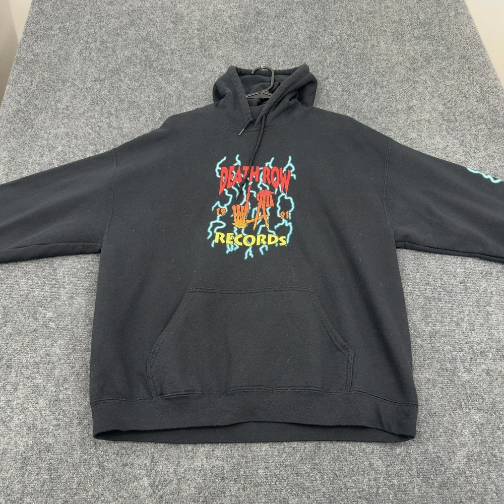 Death Row Records Hoodie Men XL Black Cotton Lightning Graphic Streetwear HipHop